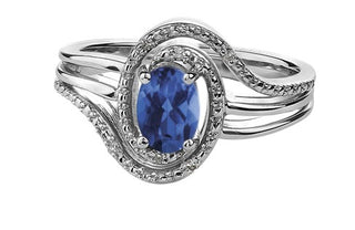 925 Sterling Silver Sapphire & Diamond Ring