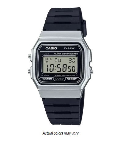 Reloj Casio Databank Reloj clásico casual negro y plateado - F91WM-7A