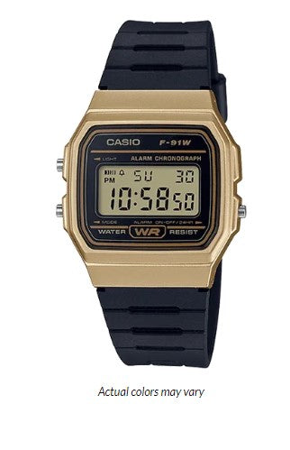 Reloj Casio Databank Reloj clásico casual negro y dorado - F91WM-9A