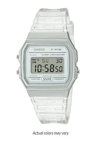 Reloj Casio Casual Classic, correa de resina esquelética transparente - F91WS-7