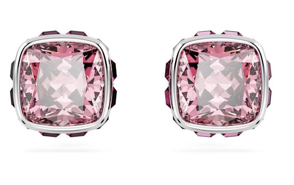 Swarovski Birthstone stud earrings, Square cut, June, Pink, Rhodium plated - 5660799