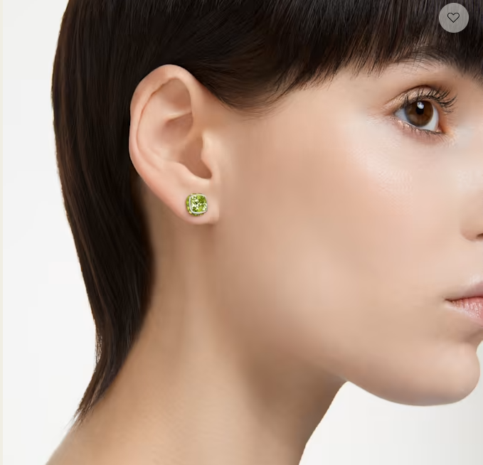 Swarovski Birthstone stud earrings, Square cut, August, Green, Rhodium plated - 5661958