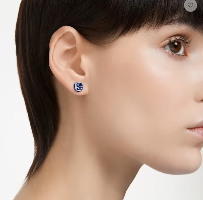 Swarovski Birthstone stud earrings, Square cut, September, Blue, Rhodium plated - 5660803