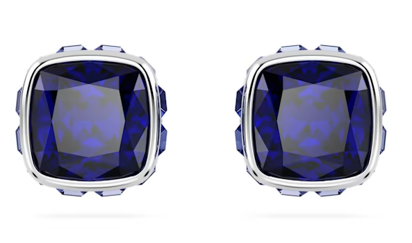 Swarovski Birthstone stud earrings, Square cut, September, Blue, Rhodium plated - 5660803