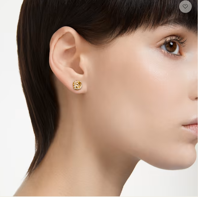 Swarovski Birthstone stud earrings, Square cut, November, Yellow, Rhodium plated - 5660802