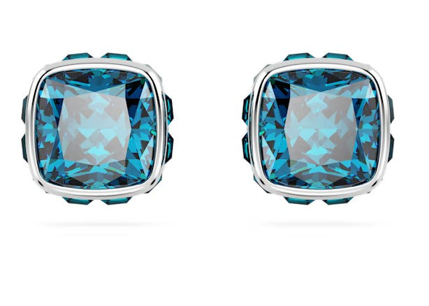 Swarovski Birthstone stud earrings, Square cut, December, Blue, Rhodium plated - 5660796