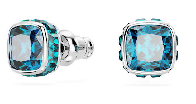 Swarovski Rhodium Plated Square Cut Color Birthstone Stud Earrings