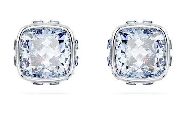 Swarovski Birthstone stud earrings, Square cut, March, Blue, Rhodium plated - 5660800