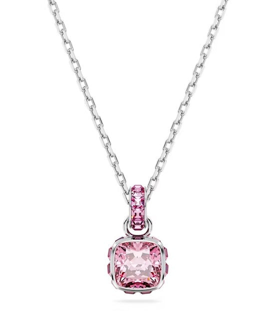 Swarovski Birthstone pendant, Square cut, October, Pink, Rhodium plated - 5661791