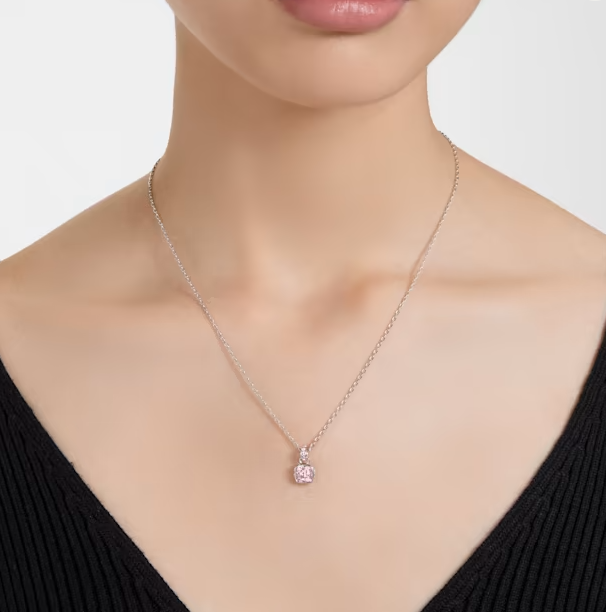 Swarovski Birthstone pendant, Square cut, June, Pink, Rhodium plated - 5652044