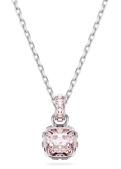 Swarovski Birthstone pendant, Square cut, June, Pink, Rhodium plated - 5652044