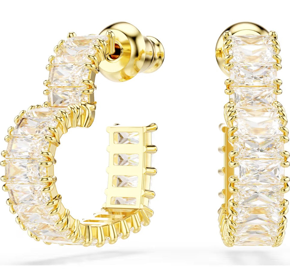 Swarovski -  Matrix hoop earrings, Baguette cut, Heart, Small, White, Gold-tone plated - 5693512