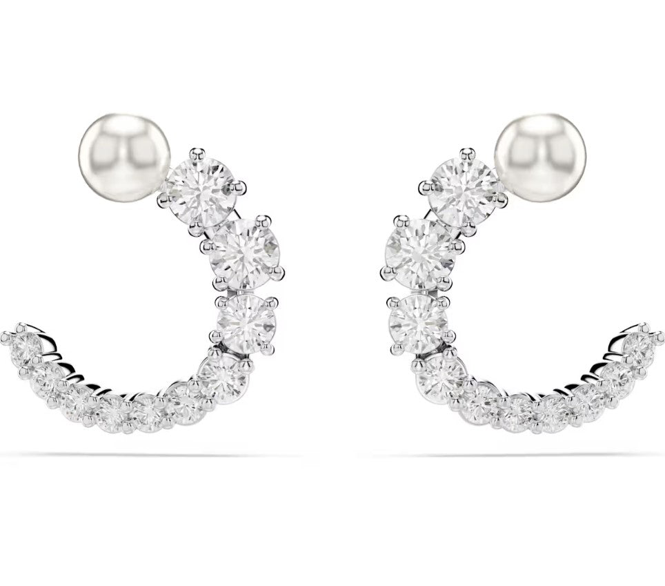 Swarovski - Matrix hoop earrings, Crystal pearl, Round cut, White, Rhodium plated 5692260