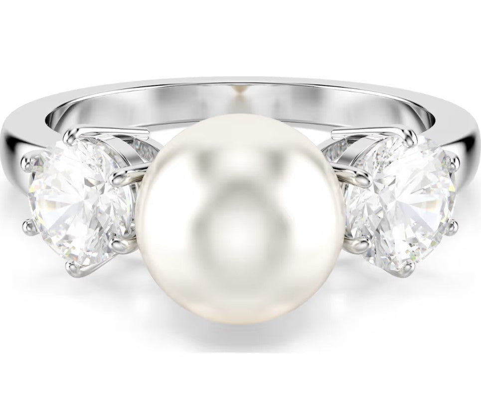 Swarovski - Matrix ring, Crystal pearl, Round cut, White, Rhodium plated Size 58 - 5689628