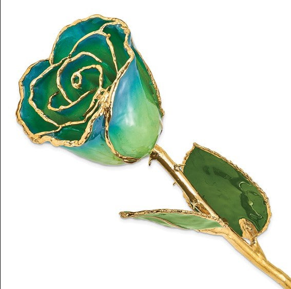 24K Gold Dipped Lacquered Peridot and Navy Blue Genuine Rose