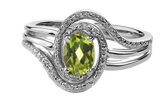 925 Sterling Silver Peridot & Diamond Ring