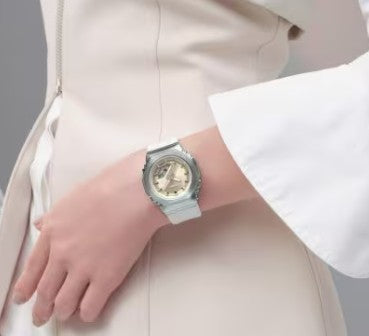 Casio G-Shock Analog Digital Watch, White & Gold,  GMS2110-7A9