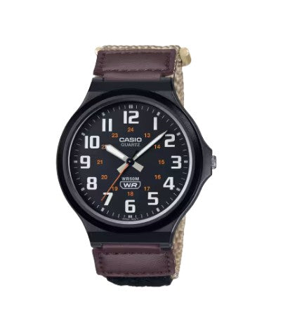 Casio Quartz Classic Velcro Strap Watch MW-240B-5BVCF, Black/Brown