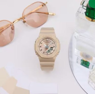 Casio G Shock Ladies Analog Digital Watch, S Series, GMAP2100ST9A, Pearlescent Tan