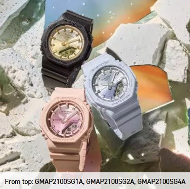 Casio G Shock Ladies Watch, 2100 Series, GMAP2100SG1A Sunset Glow Series, A Darkening Sunset, Black/Gold