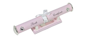 Pink Birth Certificate Holder With Stand
