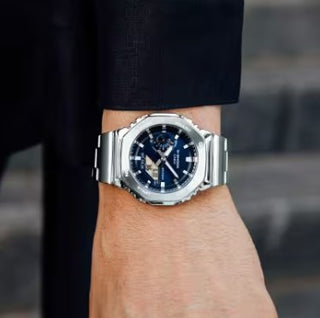 Casio G-Shock Analog Watch, G-Steel, 2100 Series, GM2110D-2B, Navy Blue & Stainless Steel