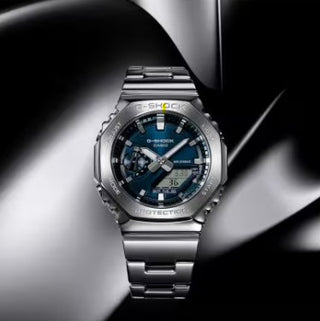 Casio G-Shock Analog Watch, G-Steel, 2100 Series, GM2110D-2B, Navy Blue & Stainless Steel