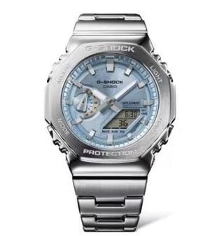 Casio G-Shock Analog Watch, G-STEEL, 2100 Series, GM2110D-2A, Sky Blue & Stainless Steel