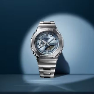 Casio G-Shock Analog Watch, G-STEEL, 2100 Series, GM2110D-2A, Sky Blue & Stainless Steel