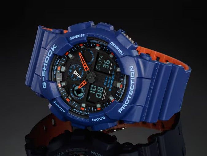 Casio G-Shock Analog Digital Watch - GA100L-2A - Blue & Orange