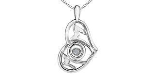 Colgante de plata de ley con diamantes de 0,02 quilates y corazón/pulso de mamá, 18"