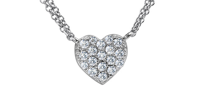Sterling Silver 0.13cttw Diamond Heart  Pendant, 18"