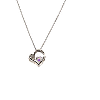 Sterling Silver Amethyst and Diamond Heart Necklace , 18"