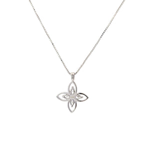 Sterling Silver Lab Grown Diamond Marquise Flower Necklace 18"