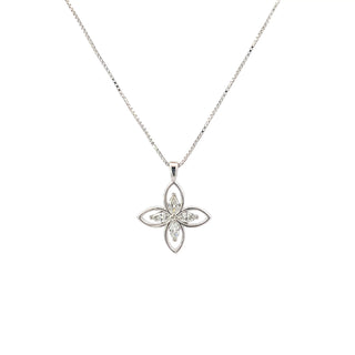Sterling Silver Lab Grown Diamond Marquise Flower Necklace 18"