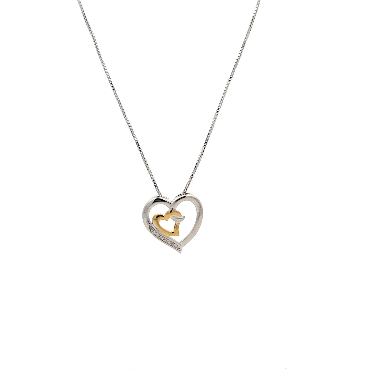 Sterling Silver and 10K Yellow Gold Heart Diamond Necklace , 18"