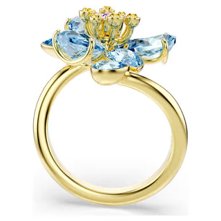 Swarovski - Idyllia open ring, Mixed cuts, Flower, Blue, Gold-tone plated 5709031