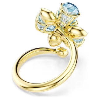 Swarovski - Idyllia open ring, Mixed cuts, Flower, Blue, Gold-tone plated 5709031