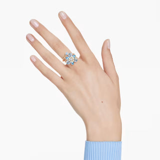 Swarovski - Idyllia open ring, Mixed cuts, Flower, Blue, Gold-tone plated 5709031