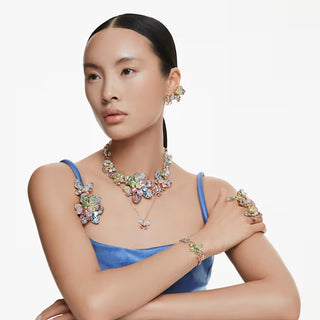 Swarovski - Idyllia open ring, Mixed cuts, Flower, Blue, Gold-tone plated 5709031