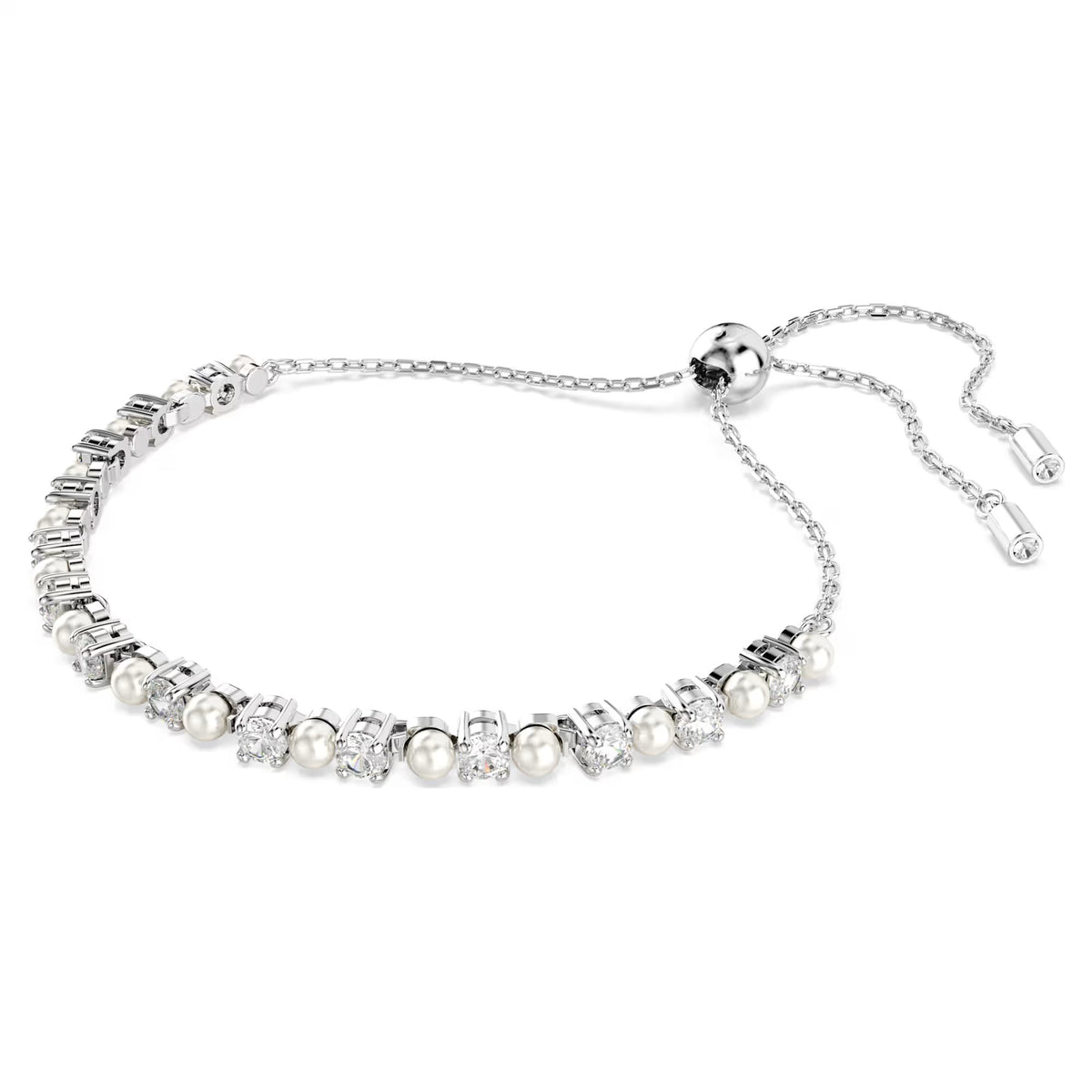 Swarovski - Matrix Tennis bracelet Crystal pearl, Round cut, White, Rhodium plated - 5689633