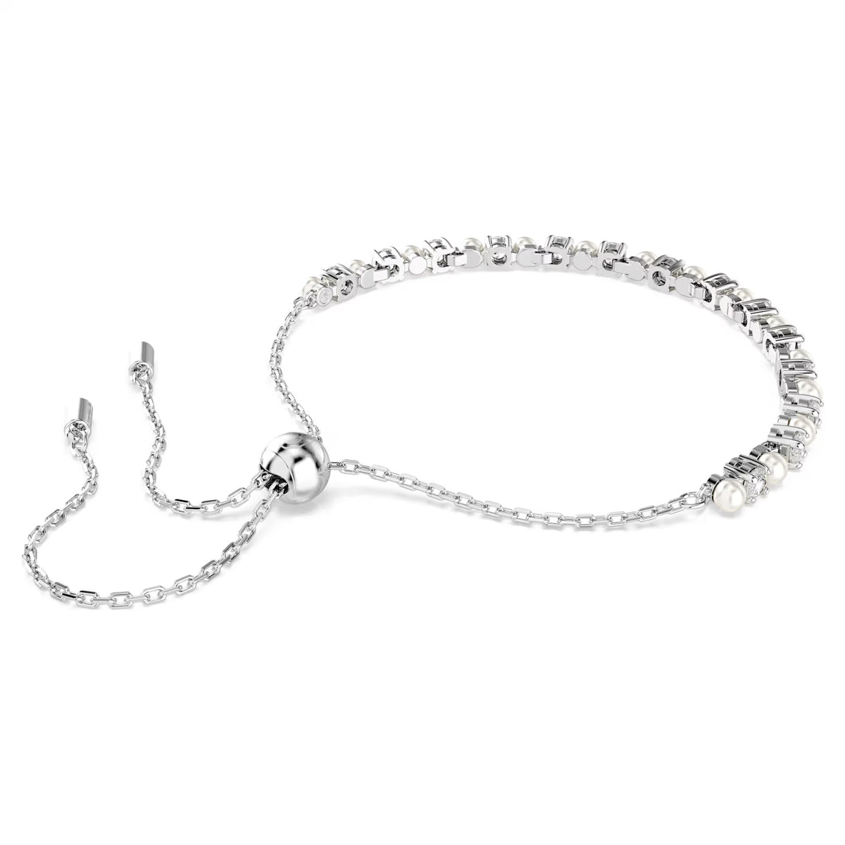 Swarovski - Matrix Tennis bracelet Crystal pearl, Round cut, White, Rhodium plated - 5689633