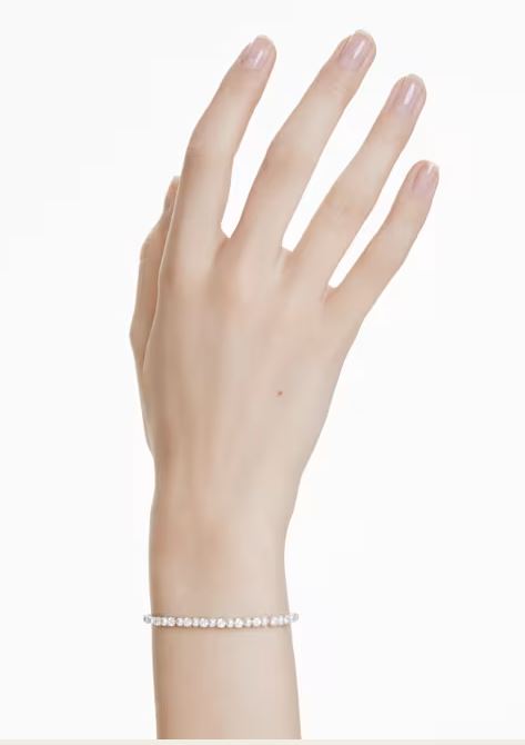 Swarovski - Matrix Tennis bracelet Crystal pearl, Round cut, White, Rhodium plated - 5689633