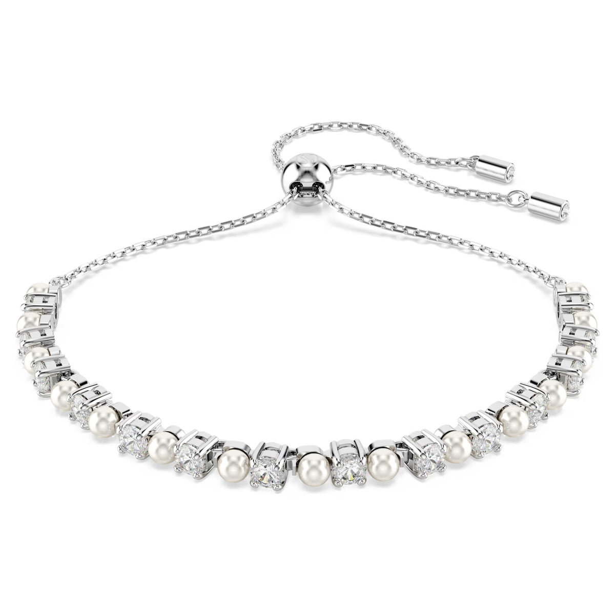 Swarovski - Matrix Tennis bracelet Crystal pearl, Round cut, White, Rhodium plated - 5689633