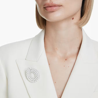 Swarovski - Matrix brooch, Round cut, White, Rhodium plated 5714648