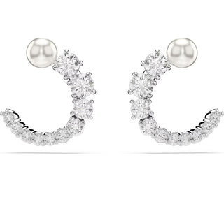 Swarovski - Matrix hoop earrings, Crystal pearl, Round cut, White, Rhodium plated 5692260/5701602 (SS)