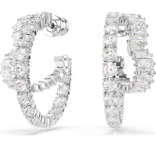 Swarovski - Matrix hoop earrings, Mixed cuts, Heart, White, Rhodium plated - 5705748 - Discontinued