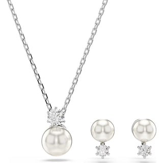 Swarovski - Matrix set, Crystal pearl, Round cut, White, Rhodium plated - 5689624