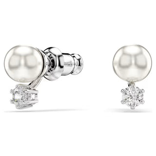 Swarovski - Matrix stud earrings, Crystal pearl, Round cut, White, Rhodium plated - 5694225/5701604 (SS)