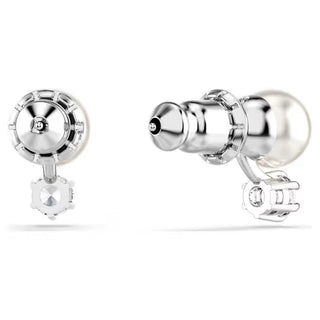 Swarovski - Matrix stud earrings, Crystal pearl, Round cut, White, Rhodium plated - 5694225/5701604 (SS)